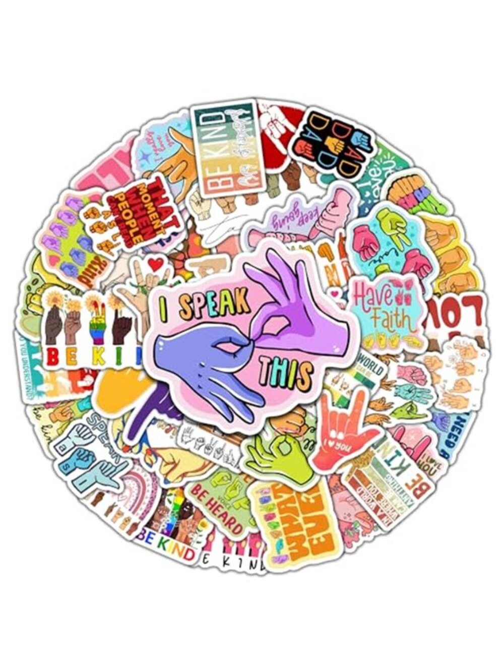 Pack 50 PCS ASL Stickers American Sign Language Vinyl Decals Waterproof